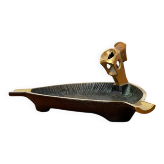 German brass ashtray with cigar cutter, 1950s.