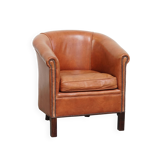 Cowhide Leather English-Style Club Chair in Light Cognac Color