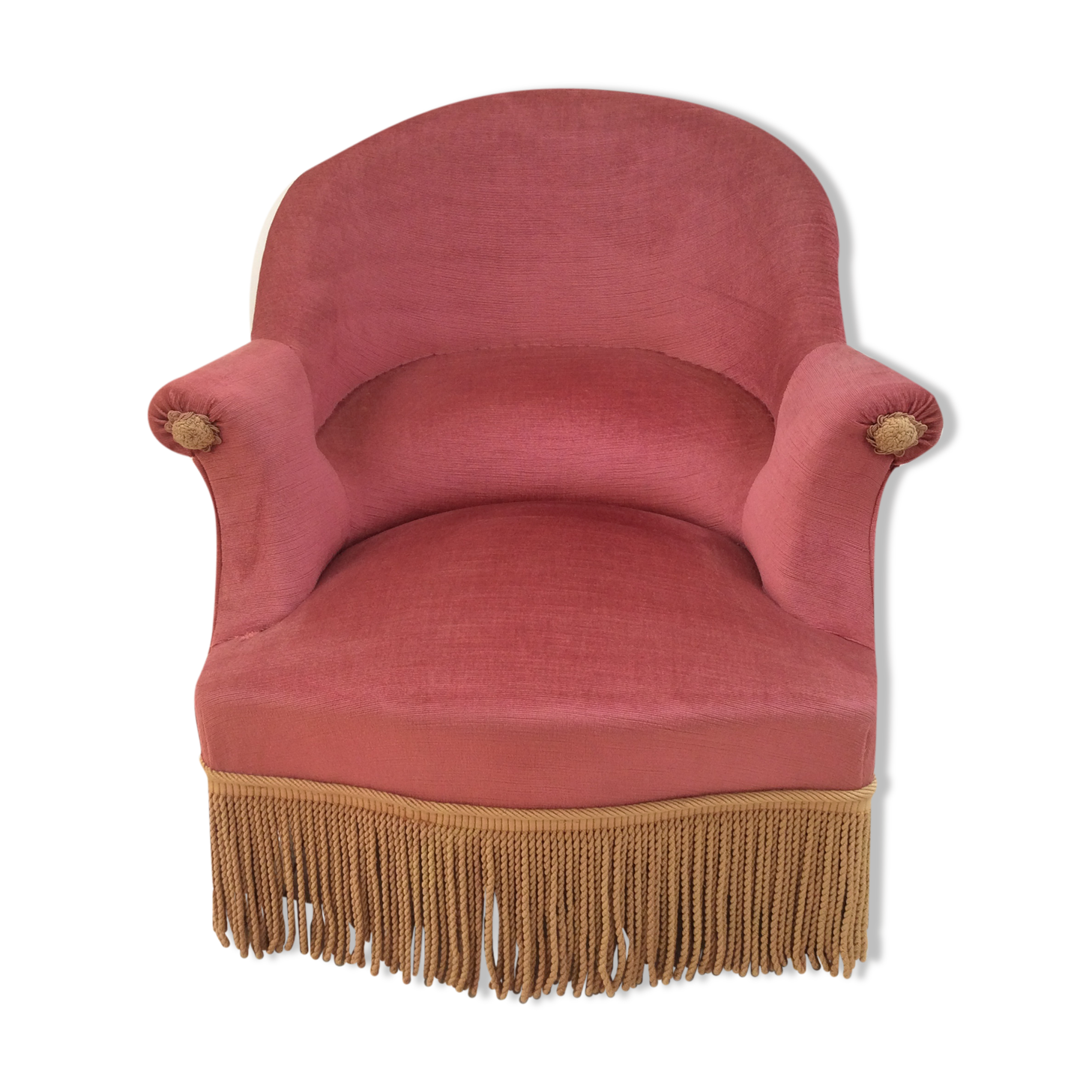 Toad in powder pink velvet armchair