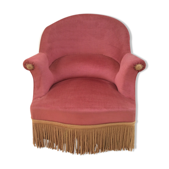 Toad in powder pink velvet armchair