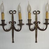 Pair French Louis XV Ribbons And Bows Bronze Double Wall Lights 5411