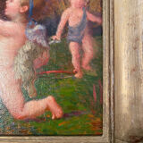 Tableau ancien XIXème huile sur panneau « Putti «