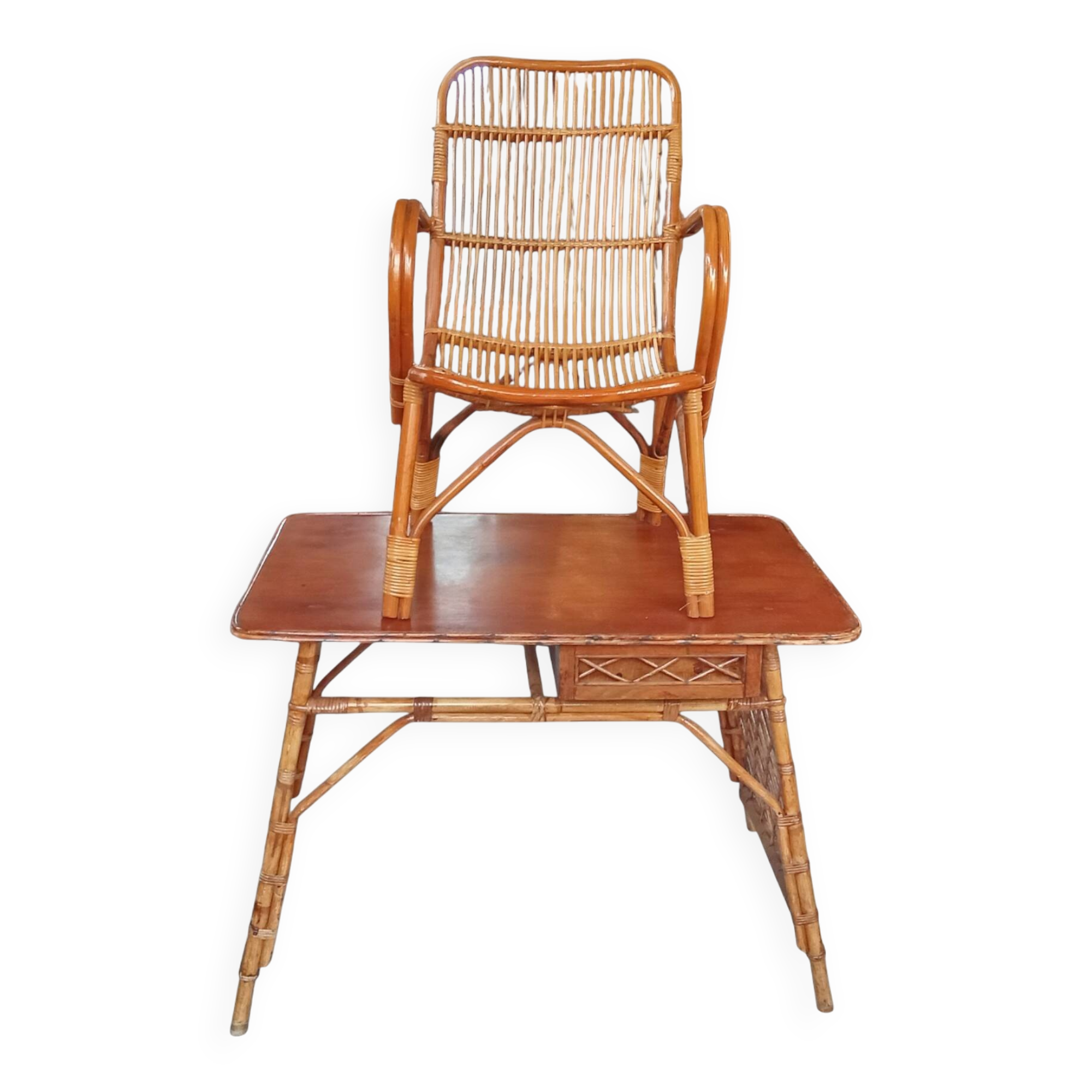 Vintage rattan desk and chair