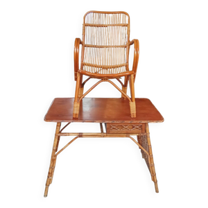 bureau et fauteuil vintage - rotin