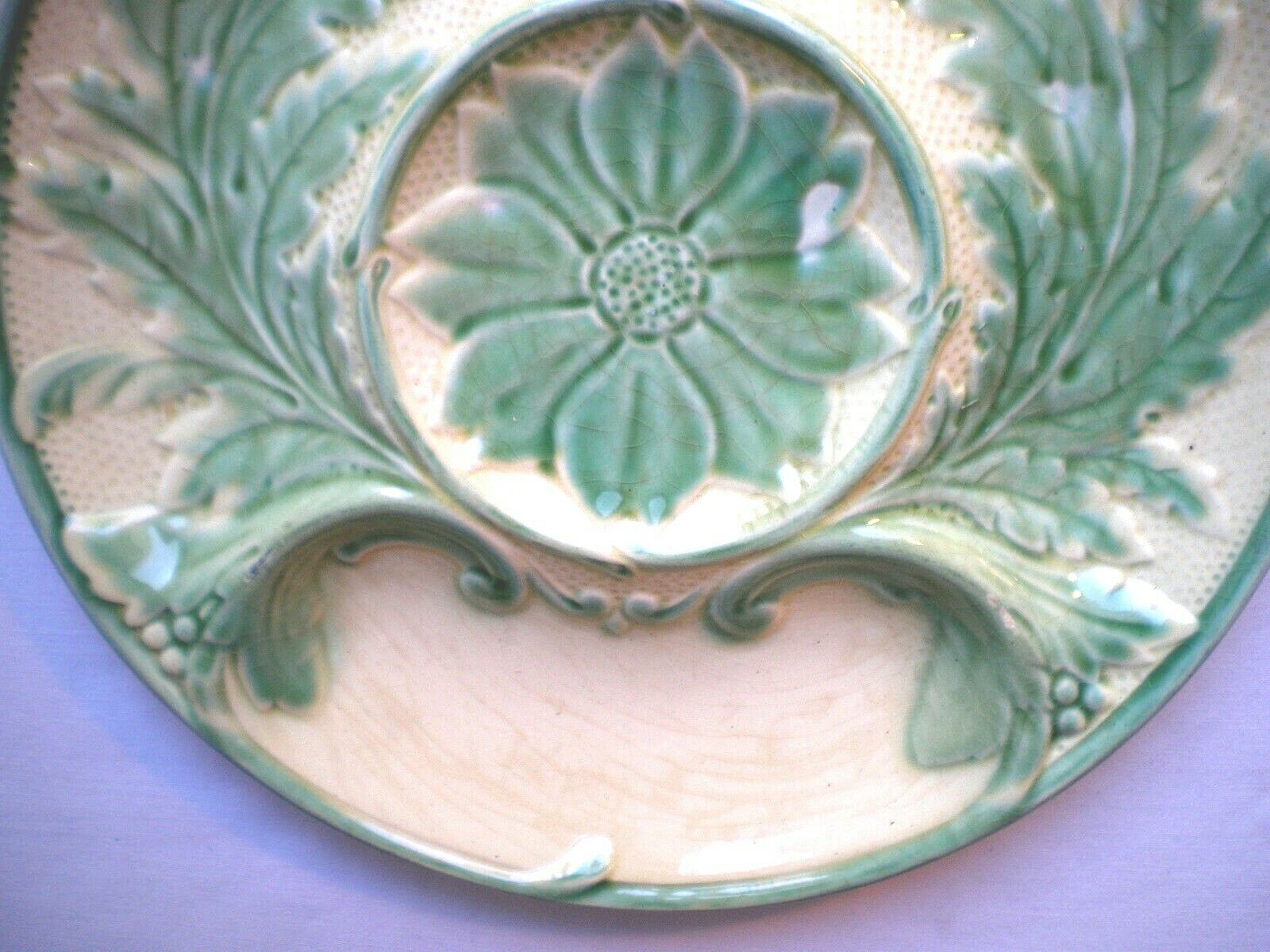 RARE Plate Green Artichoke in slurry, signed GIEN France