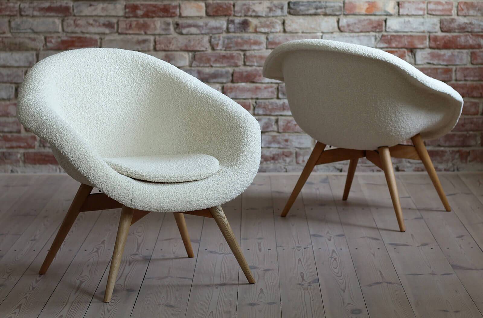 Mid Century Modern Lounge Chair, Czech Republic, 1950s, French Boucle Fabric