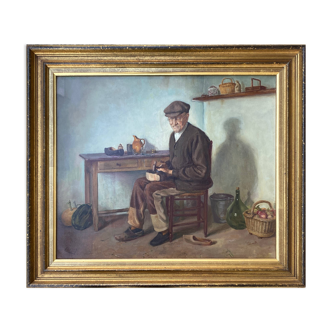 Tableau avec cadre Atelier du cordonnier signé Eugène Decisy 1931 58x67cm