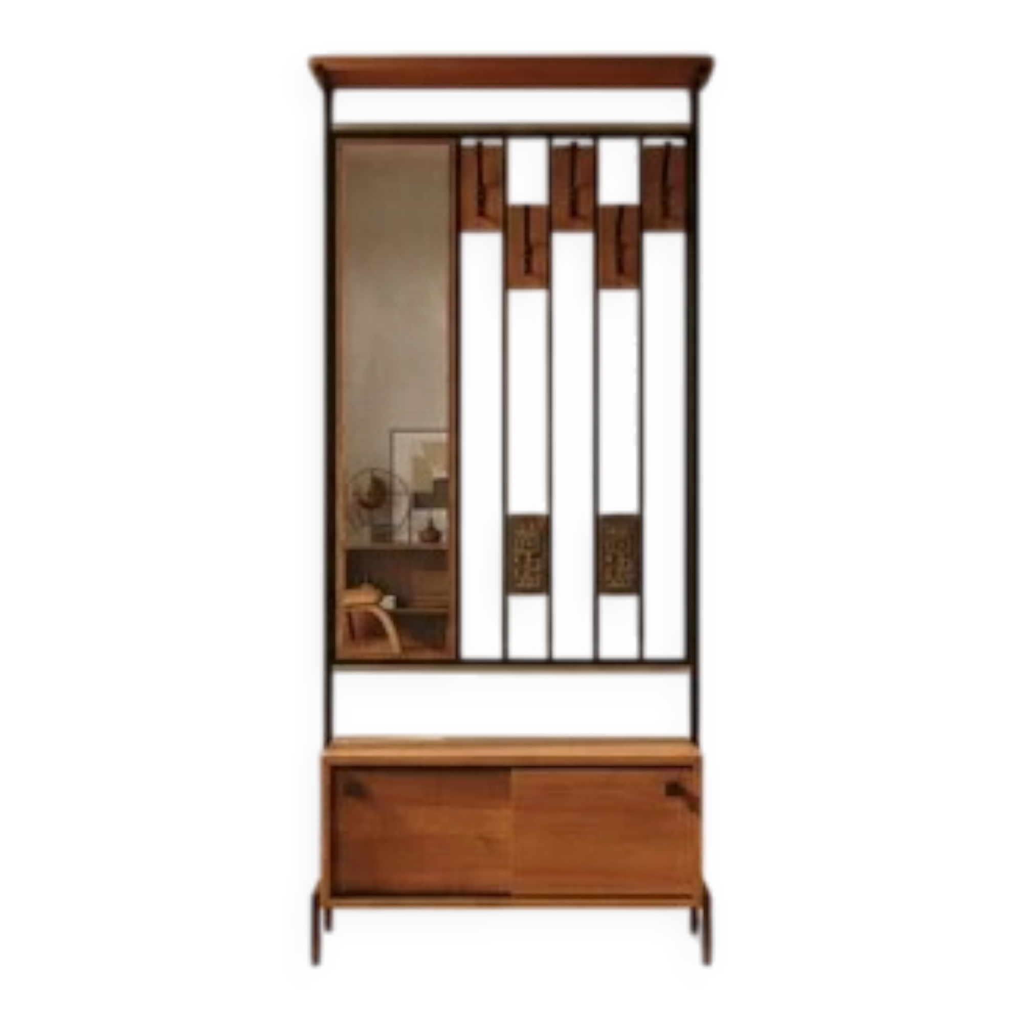 Vintage mid-century modern hallway coat rack with mirror by Alfred Hendrickx for Belform, Belgium, 190 × 80 × 30 cm