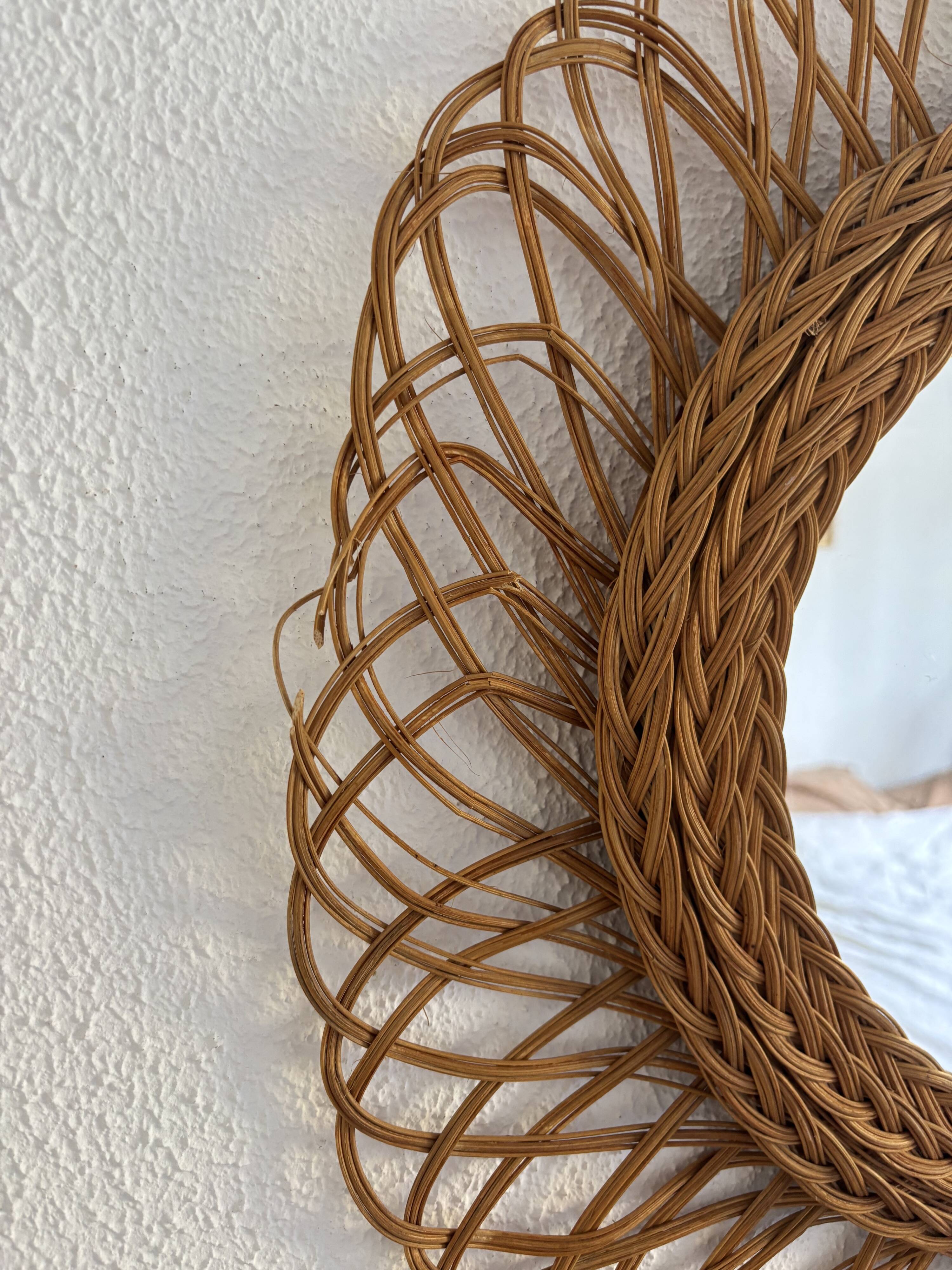 Vintage 1960 sun flower rattan wicker mirror - 68 x 58 cm