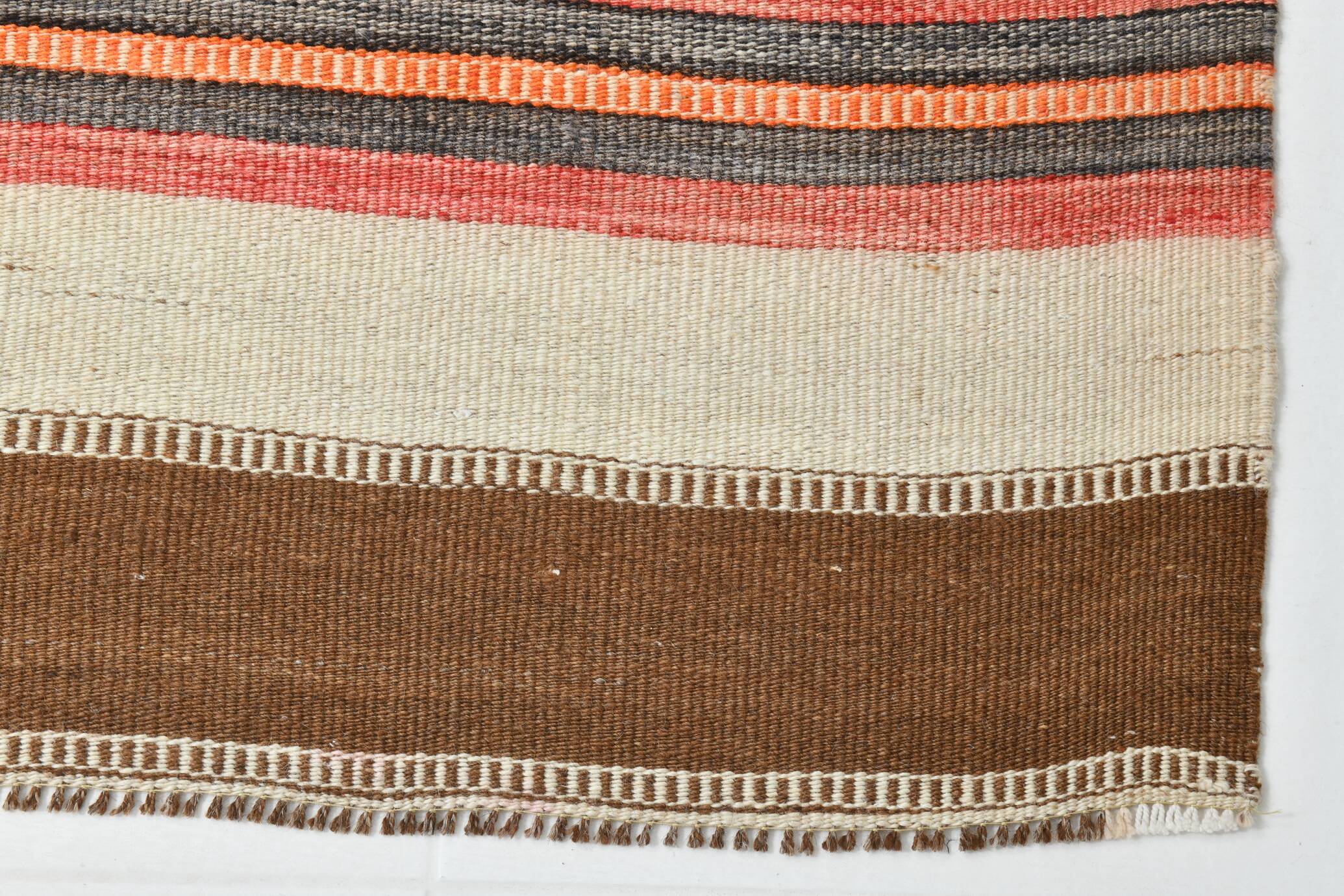Brown & Beige Striped Vintage Kilim Runner Rug, 78x327Cm