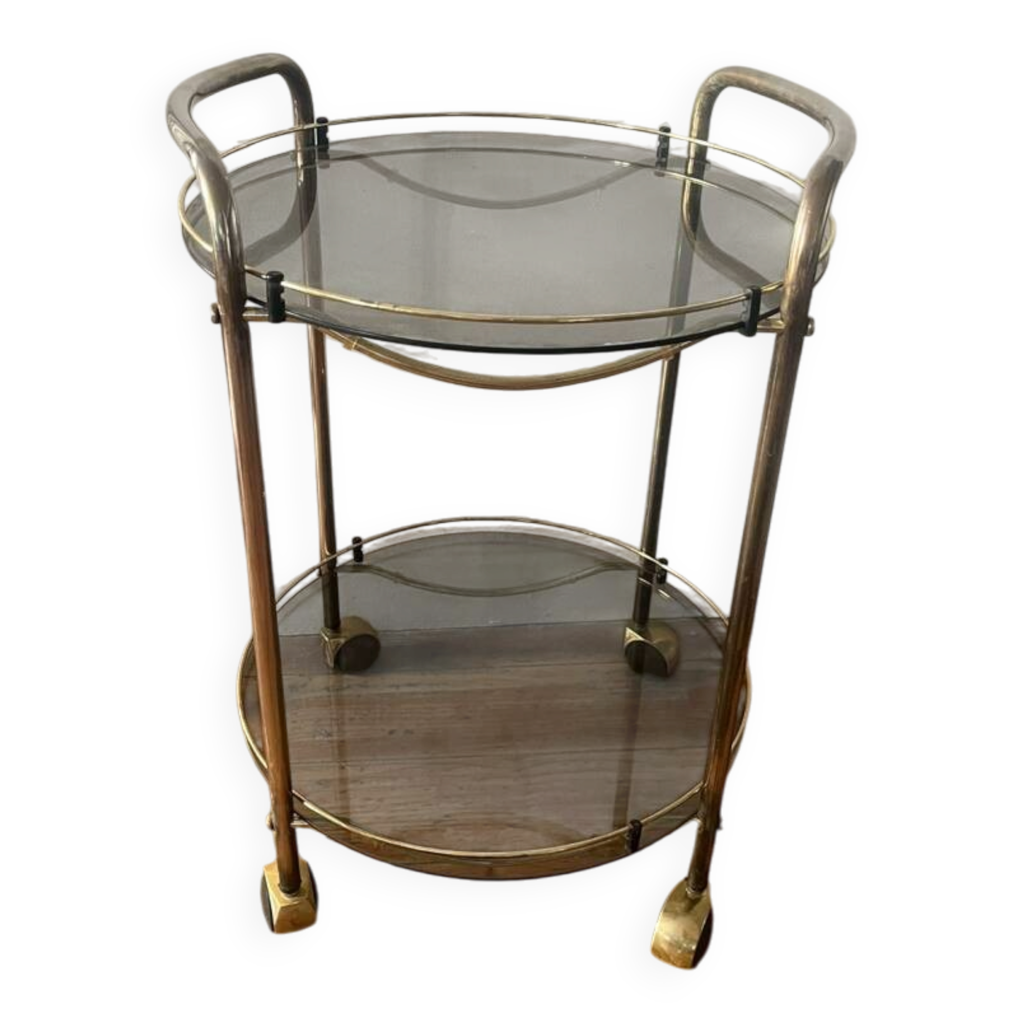 Vintage 70s brass side table with smoked glass