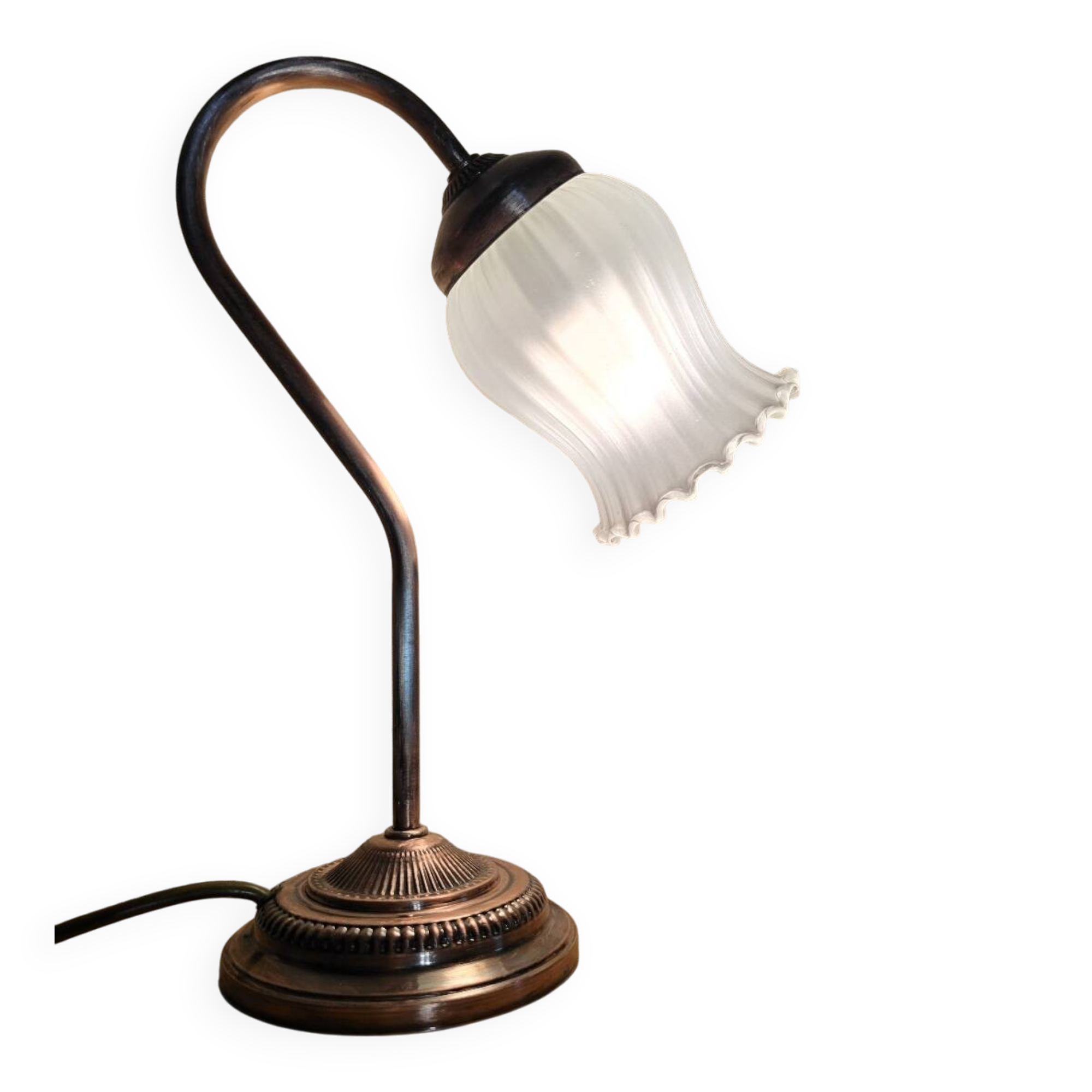 Swan neck lamp and frosted glass tulip