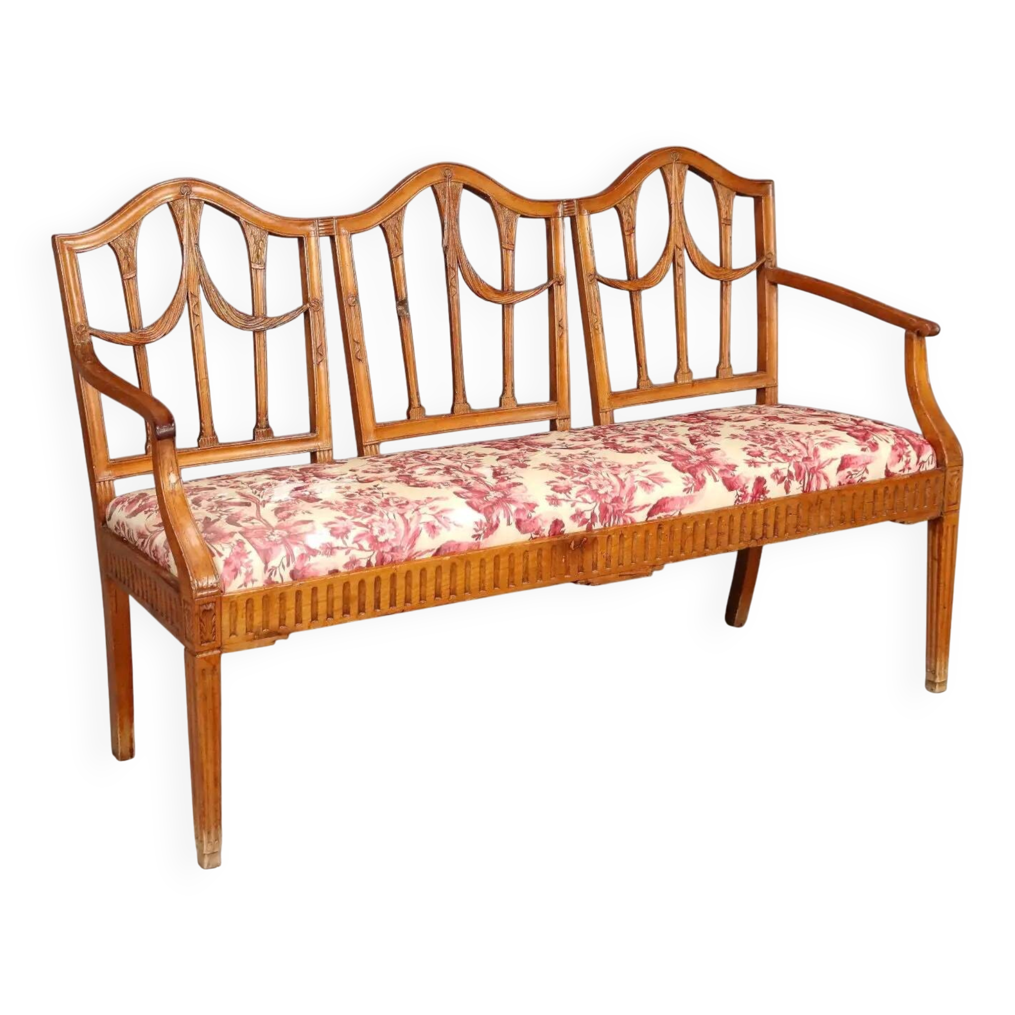 Antique neoclassical canapé in maple and fabric, Italy, 19th century.