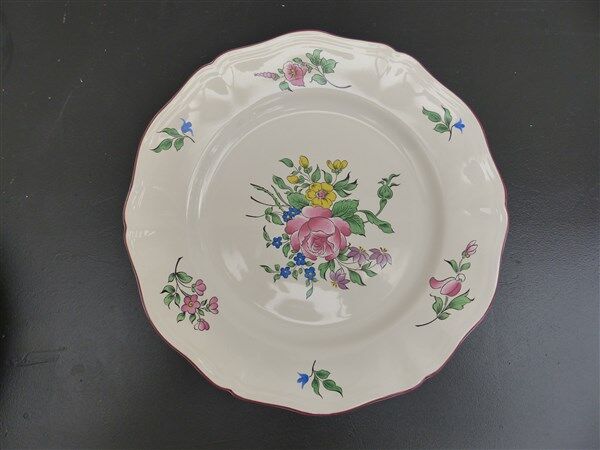 Set of 4 vintage plates bouquet of roses Lunéville Keller and Guerin