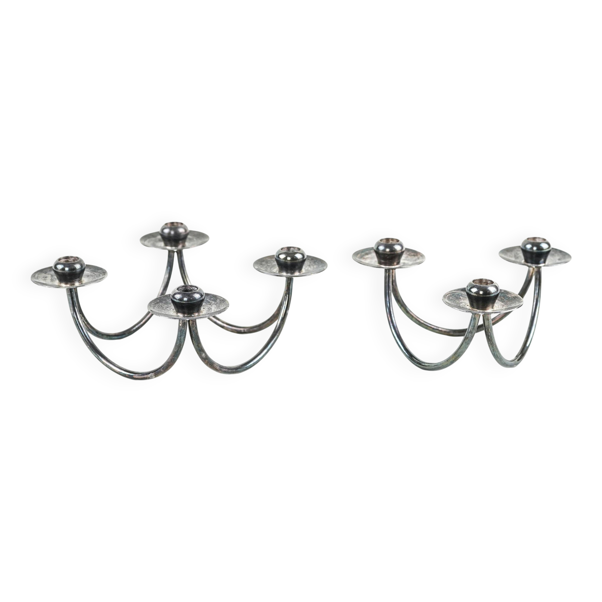 Set of silver-plated candlesticks by Berg Denmark with square bases, 1970s
