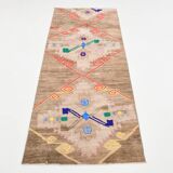 3x7 Vintage Brown & Pink Oriental Vintage Runner Rug, 82x210Cm