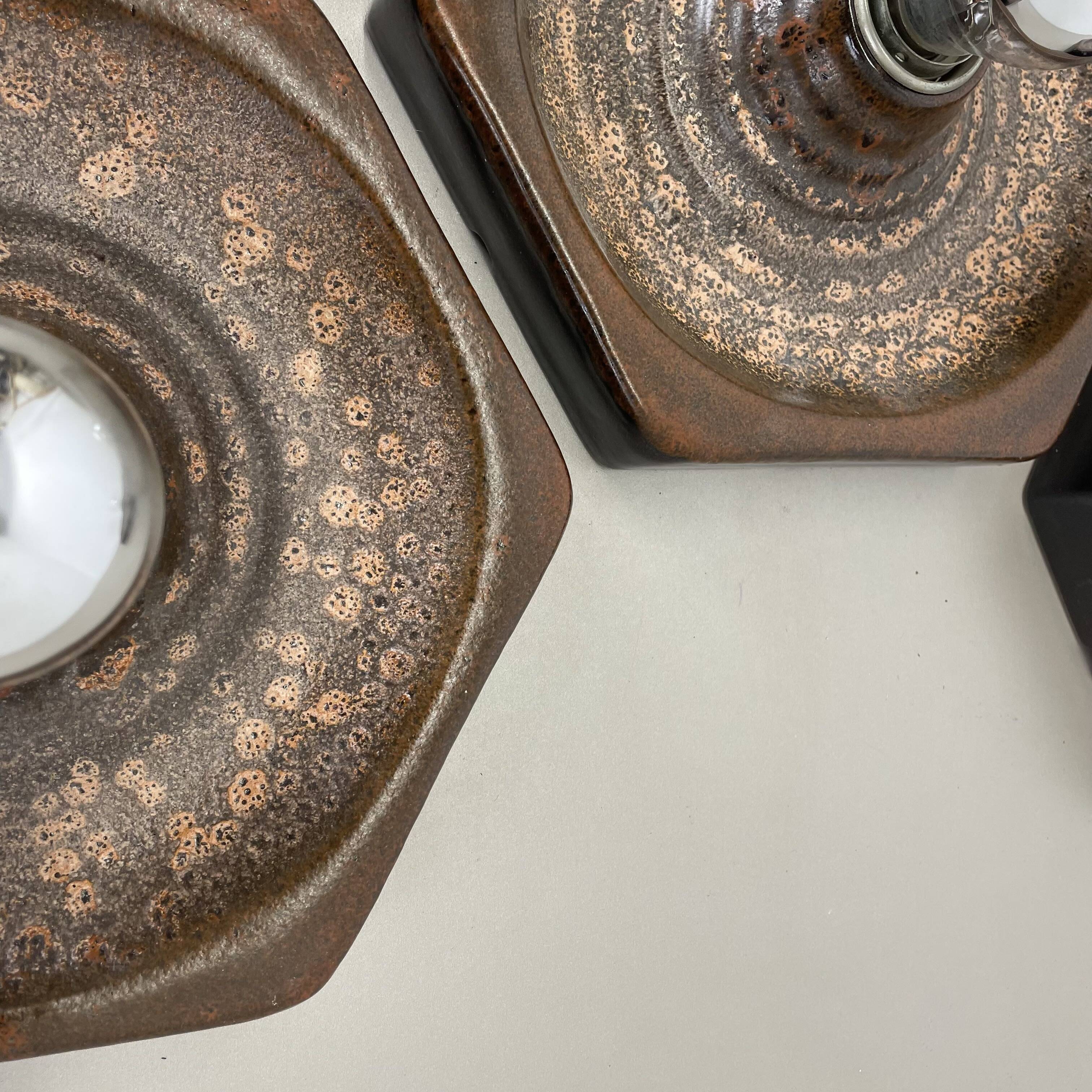 Set of Three brown Ceramic SPUTNIK Wall Lights by Pan Ceramics Germany 197