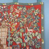 Medieval-style wall tapestry, courtly scene, 20th century