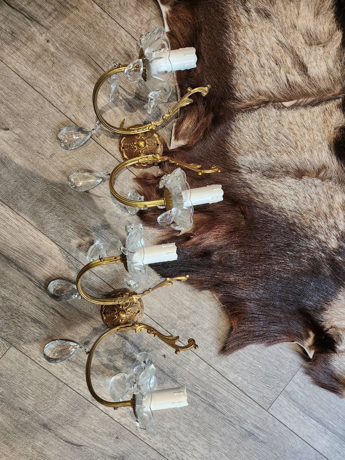 Set of two brass pendant wall lights