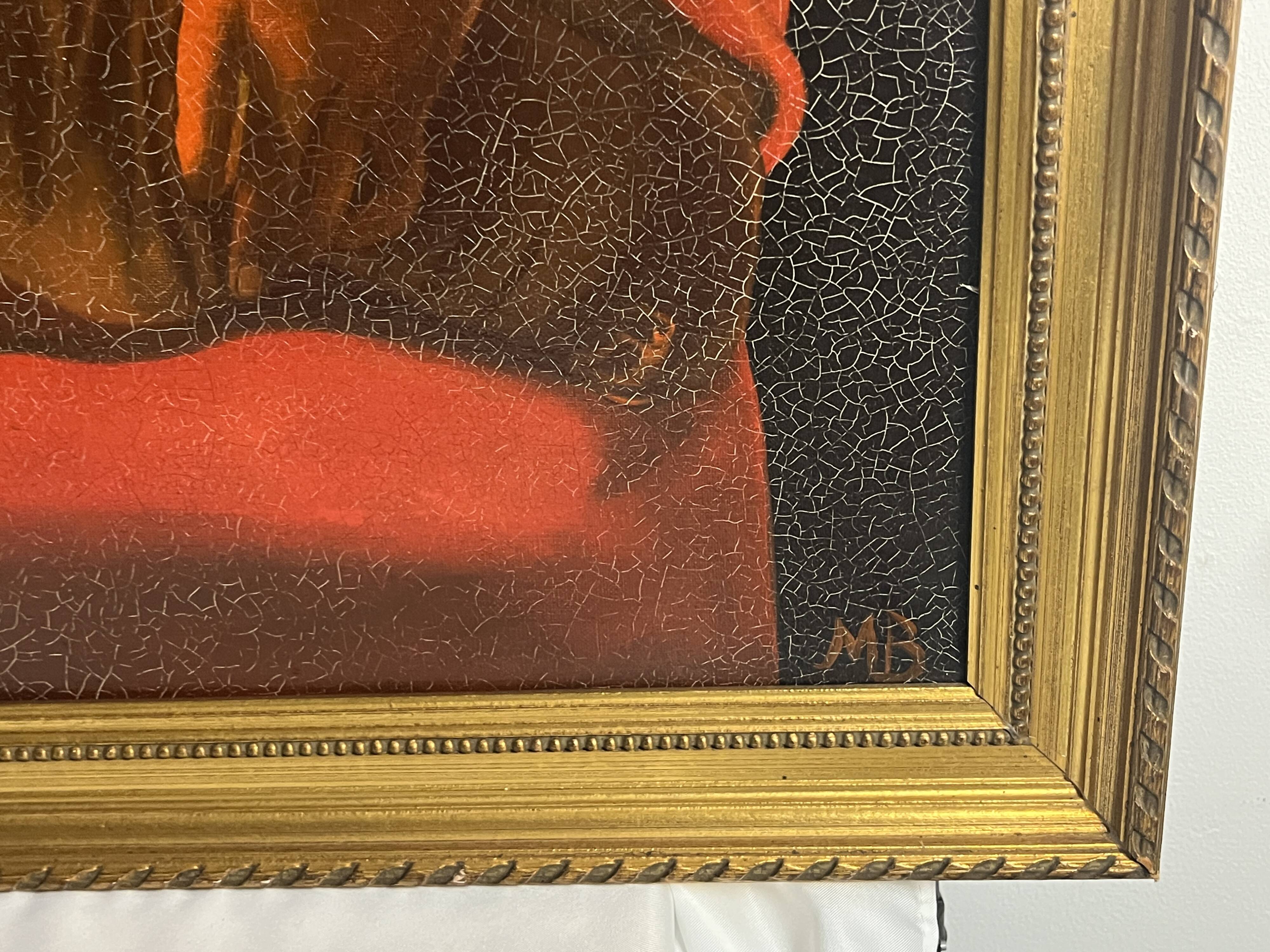 De la Tour, HST reproduction The Newborn gilded frame 20th century