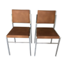 2 vintage chairs from the 80s in light brown metal and skai