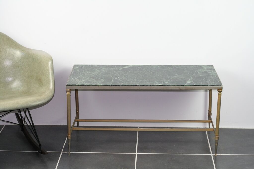 Green marble coffee table and vintage brass gold metal 60