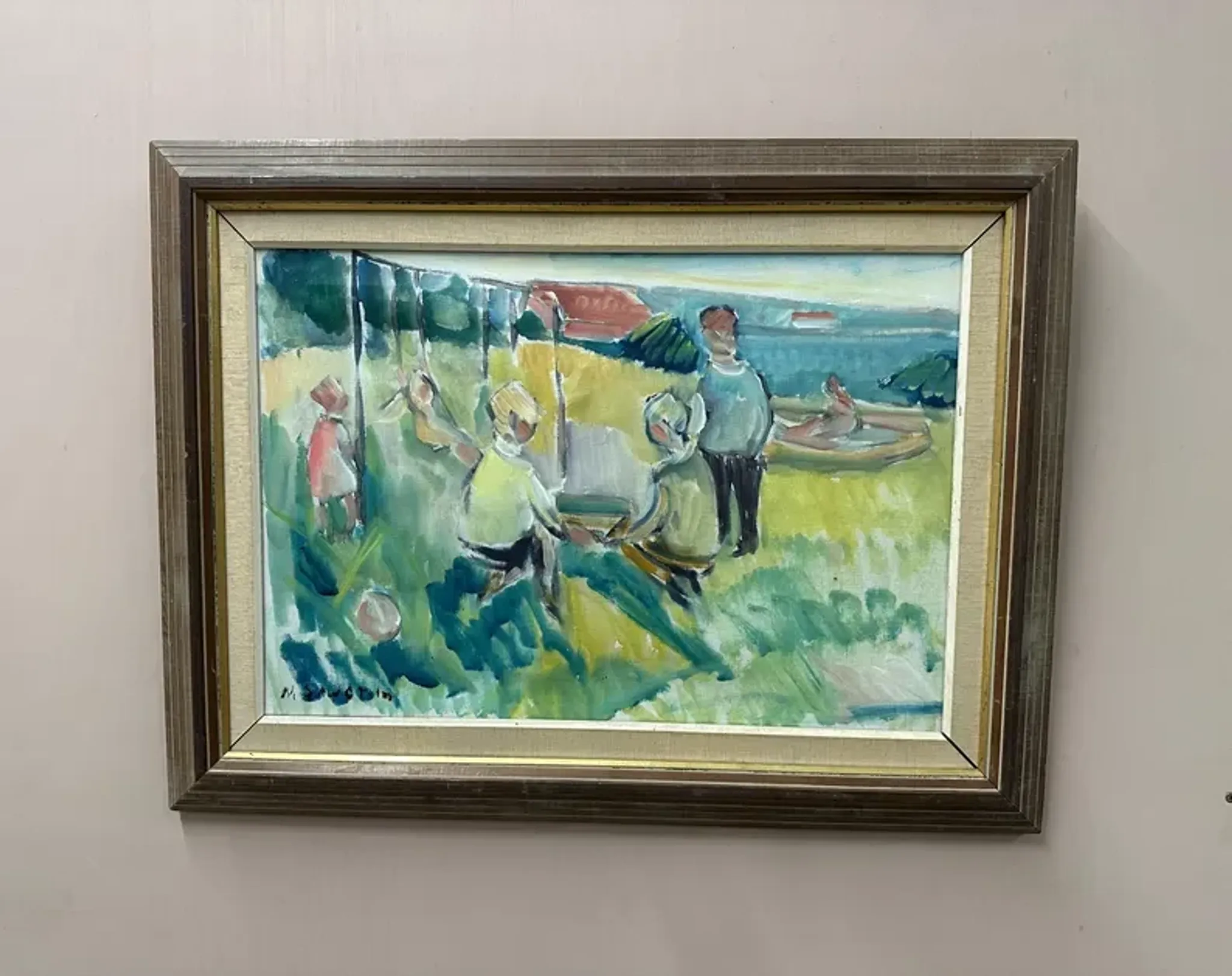 Original Swedish Oil on Canvas – “Friends” by Nils Sewerin – Vintage & Framed