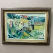Original Swedish Oil on Canvas – “Friends” by Nils Sewerin – Vintage & Framed
