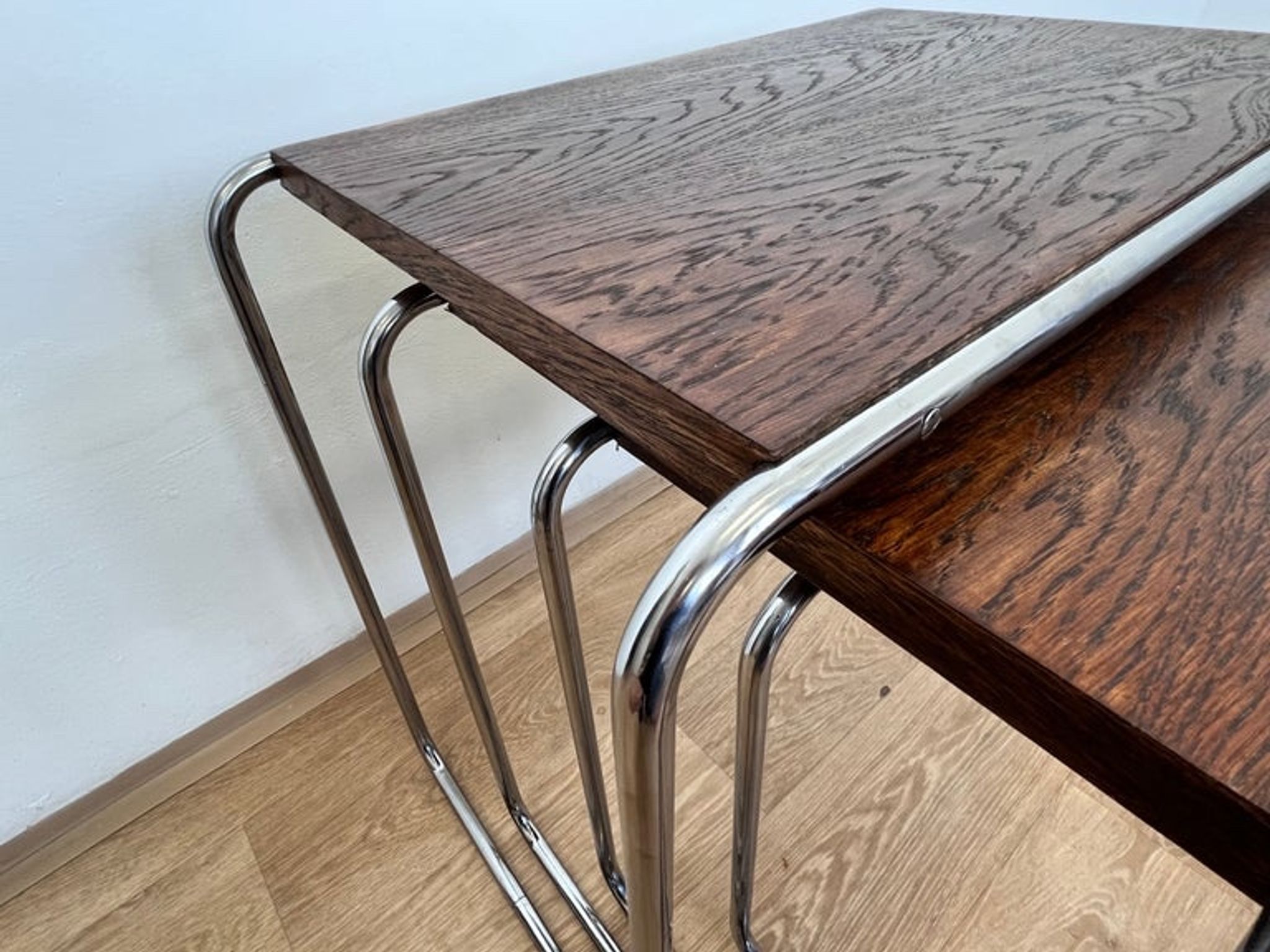Rare Bauhaus chrome Nesting Tables B9, Marcel Breuer-Thonet License Mucke M