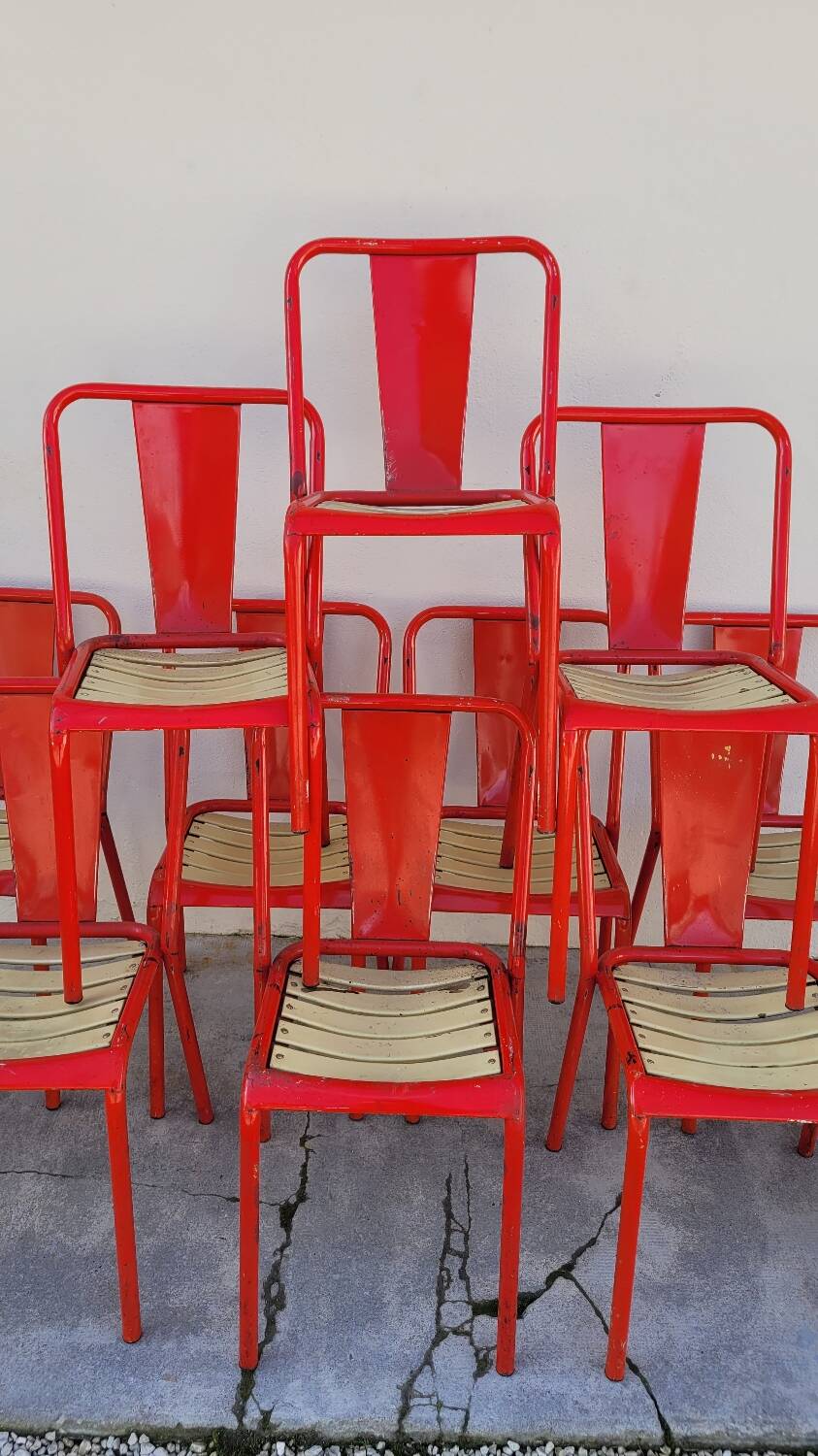 Set of 12 Tolix bistro chairs by Xavier Pauchard model T4 - 1950s