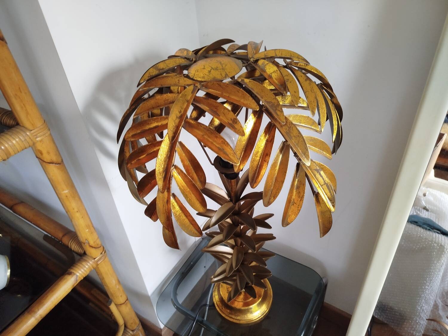 Large Palm Tree Lamp in gilded metal, late twentieth century.