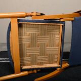 Scandinavian Modern Foldable Safari Lounge Chair in Beech wood and Blue fab