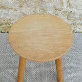 Tripod stool in light wood, 60s