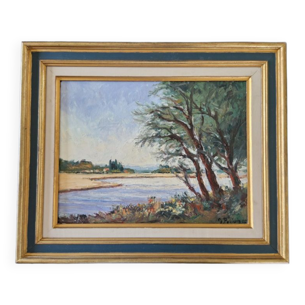 Michel Poulain (né en 1932) Huile sur toile "Bords de Loire
