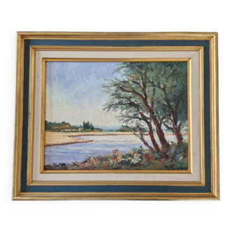 Michel Poulain (né en 1932) Huile sur toile "Bords de Loire"