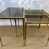 Set of 3 nesting tables in brass, Hollywood Regency, Vereinigte Werkstätten, Germany, 1960s.