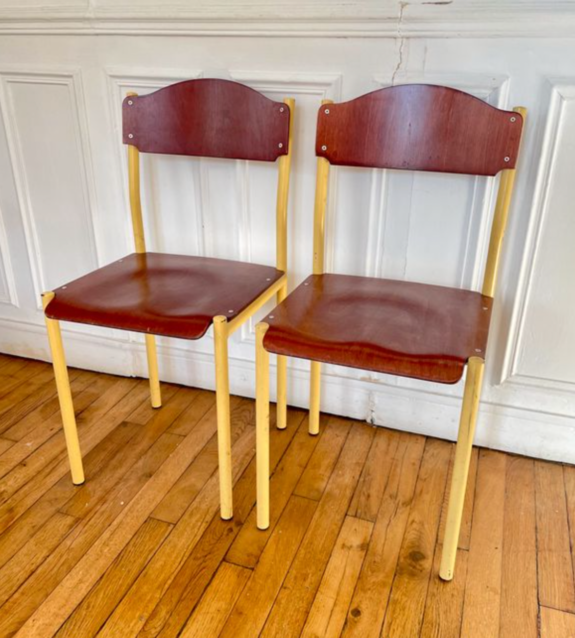 Pair of vintage industrial chair metal & wood, 1980