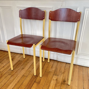 Pair of vintage industrial chair metal & wood, 1980