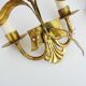 Pair of Italian wall lights with 2 gold leaf gilded arms. 70s 80s