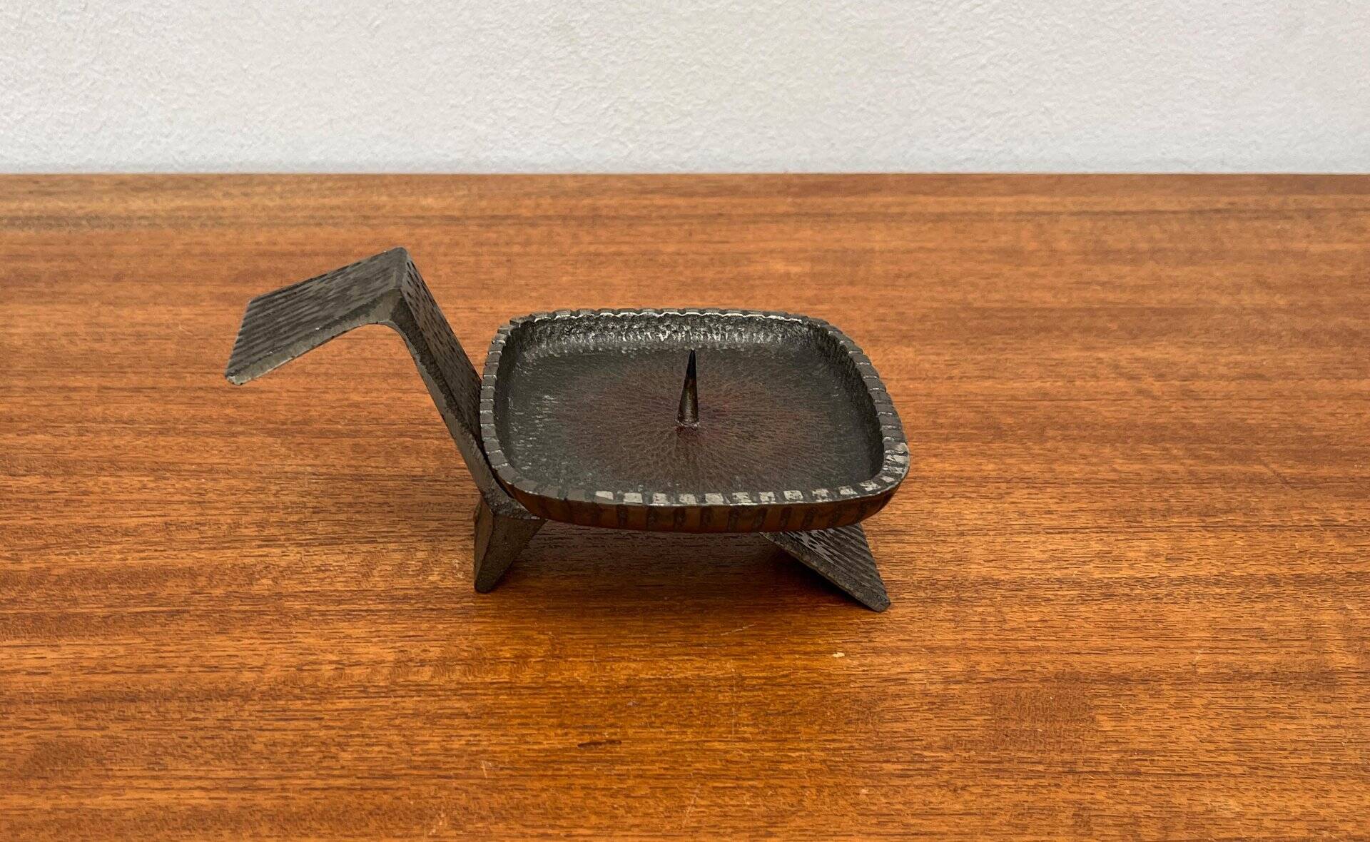 Brutalist Japanese bronze candlestick from the mid-century for Beva, 1960s.