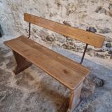 Banc en bois français vintage des années 1920 – Banc en hêtre massif avec dossier