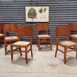 Set of 6 chairs straw wood reconstruction