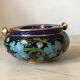 Ashtray burns incense in bronze enamelled floral decoration forget-me-not tones blue and black