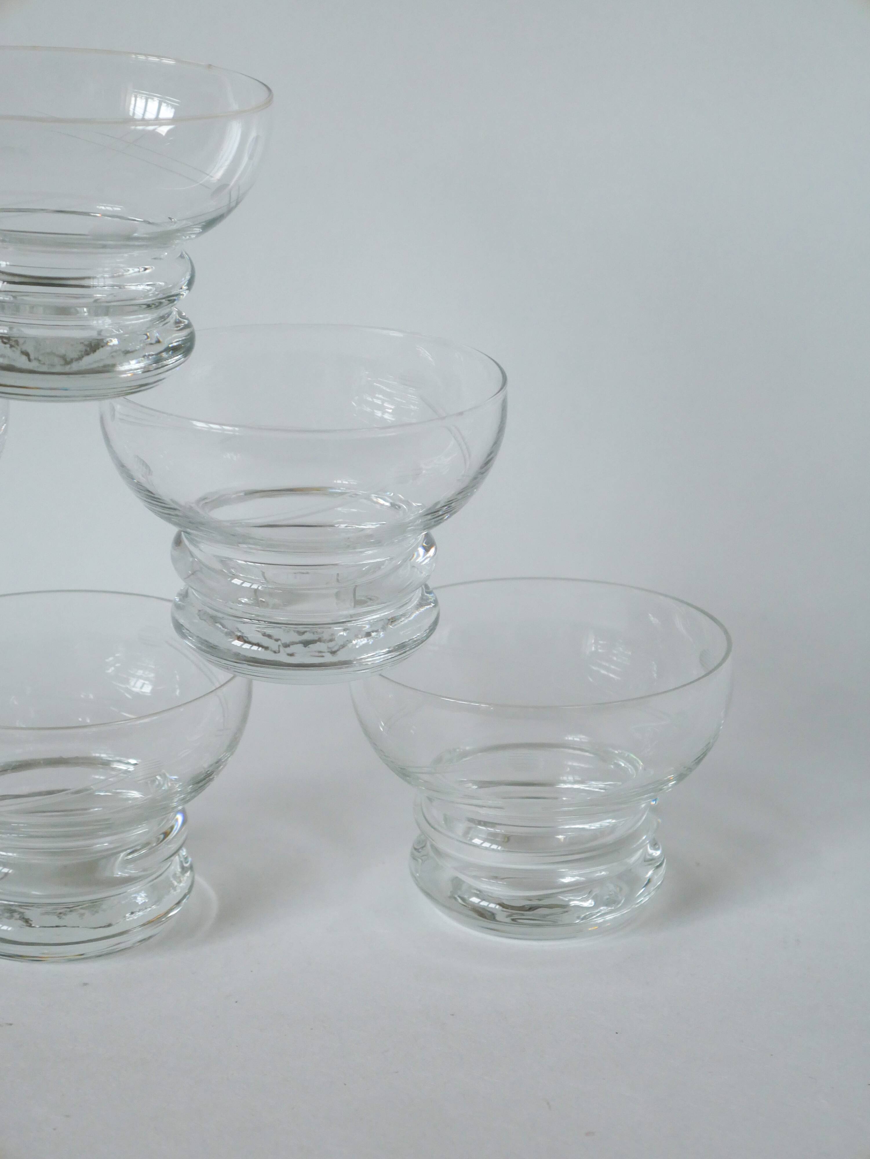 Set of 6 engraved crystal champagne glasses 1960