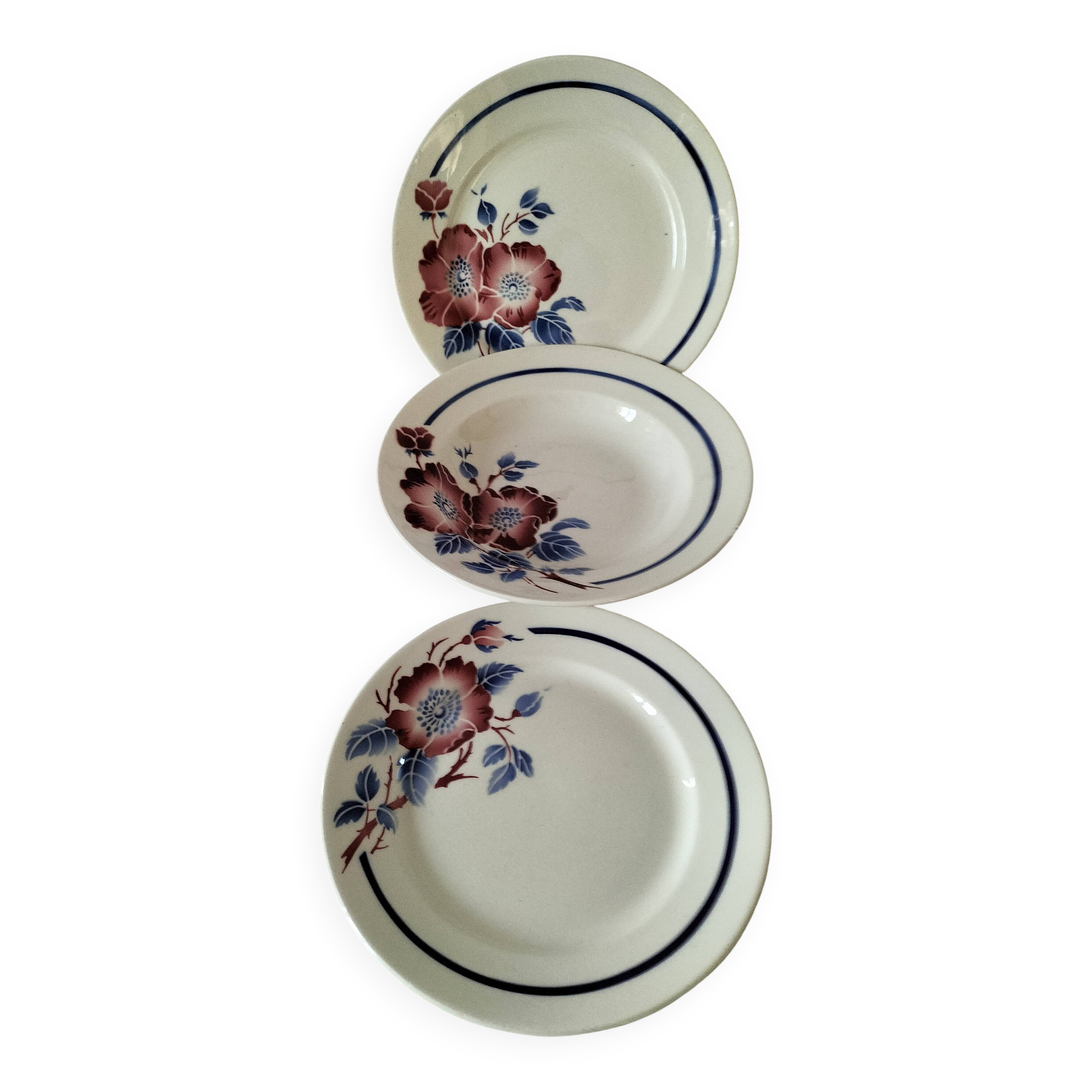 Set of three ironstone plates K & G Lunéville model Régine - 1950s