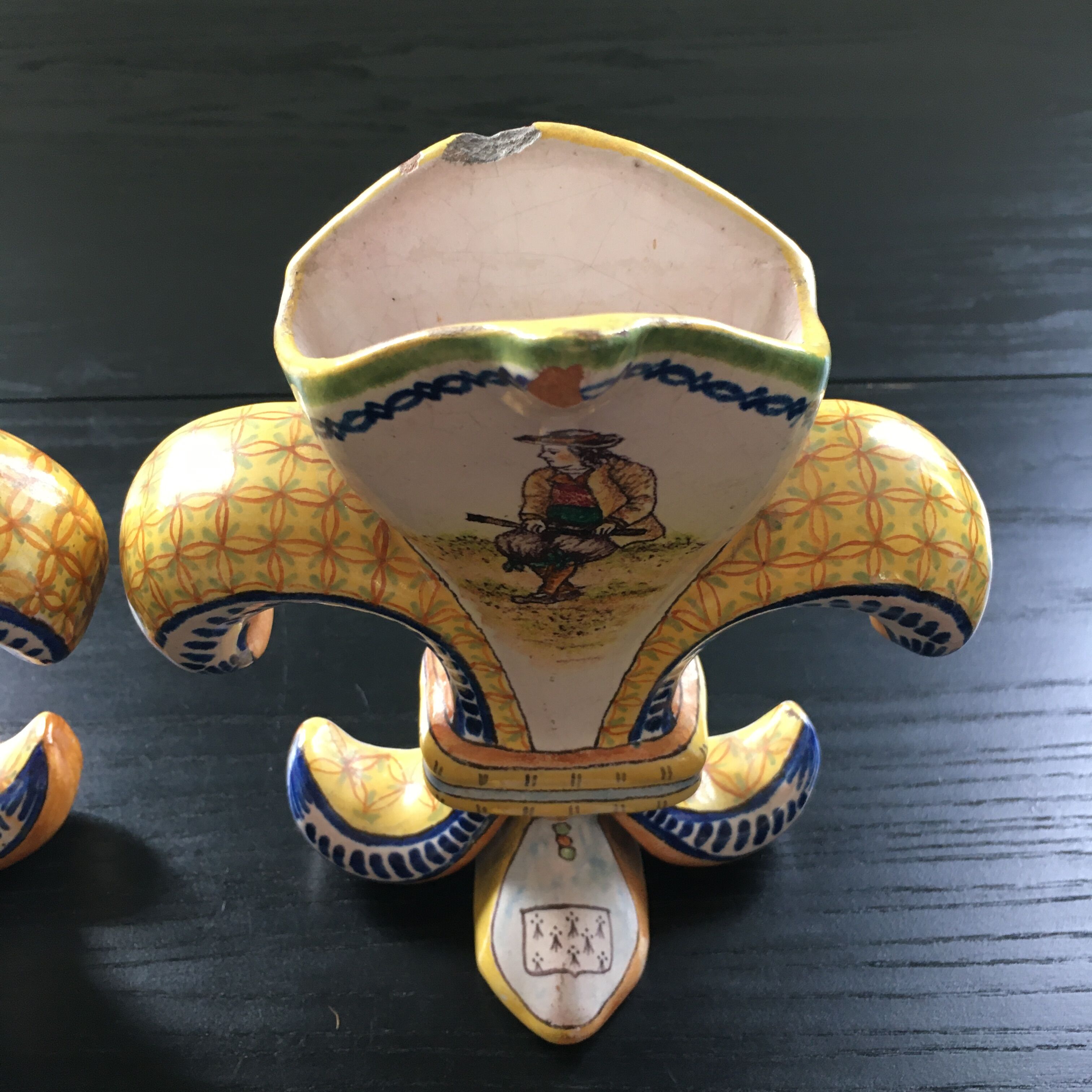 Pair of Henriot Quimper fleur-de-lys vases