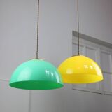 Mid-century italian brass and plexiglass pendant lamp, set of 2