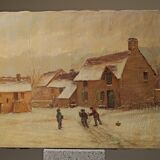 Children playing in the snow, oil on canvas, signed, circa 1900