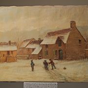 Enfants jouant dans la neige, huile sur toile, signée, vers 1900