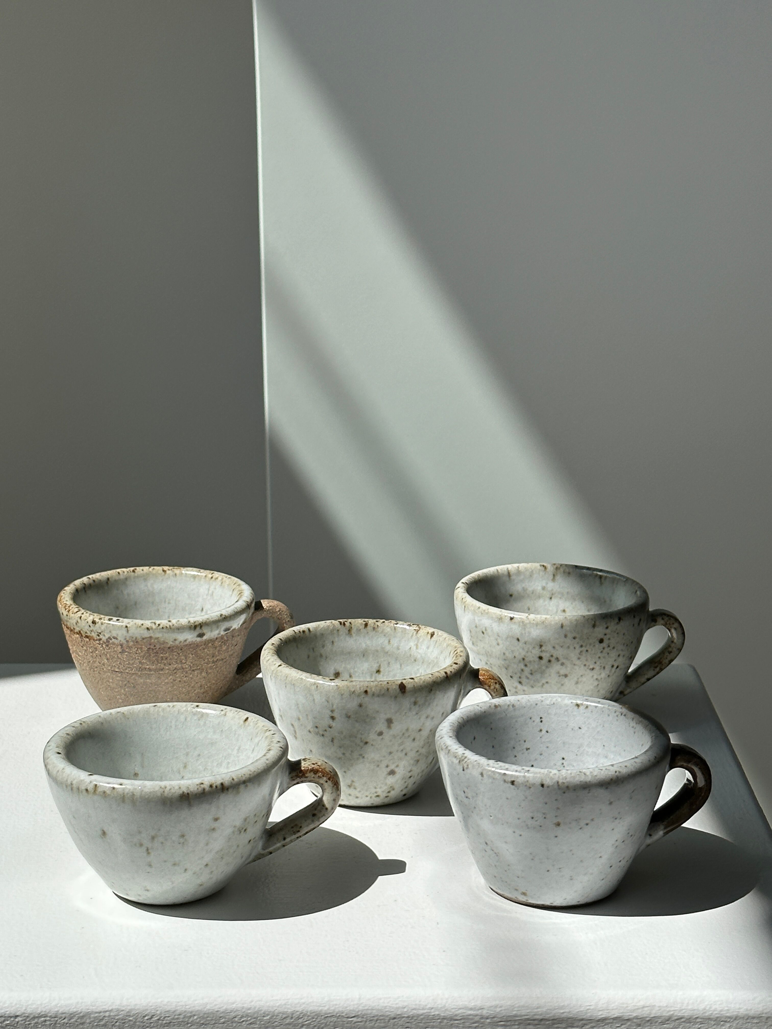 Set of 5 Indonesian ceramic handle coffee cups